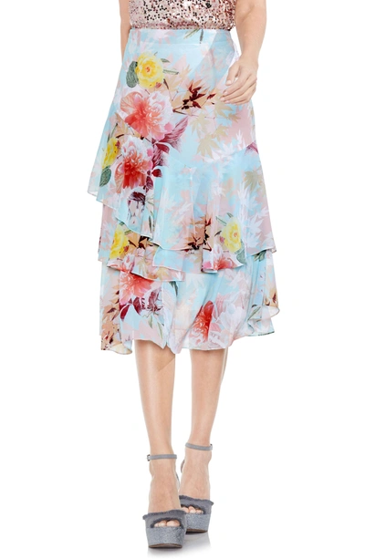 Shop Vince Camuto Faded Blooms Tiered Ruffle Skirt In Aqua Glow