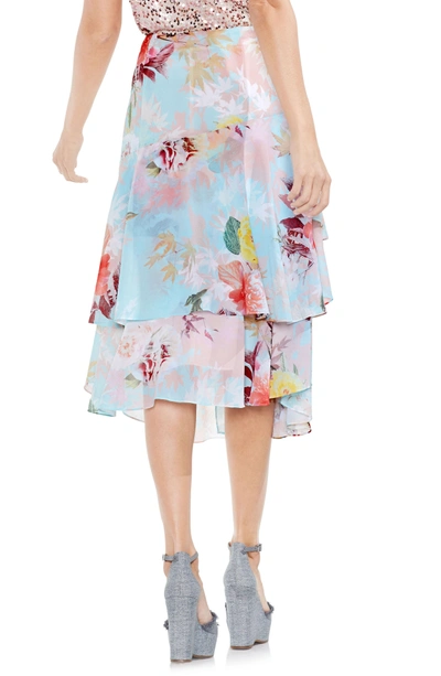 Shop Vince Camuto Faded Blooms Tiered Ruffle Skirt In Aqua Glow
