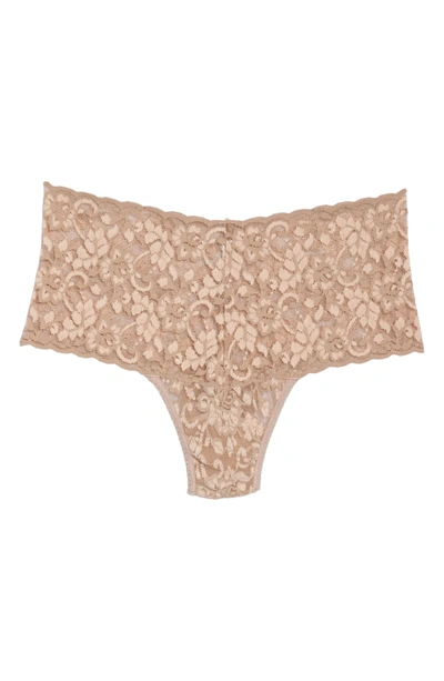 Shop Hanky Panky Cross Dye Lace Retro Thong In Taupe/ Vanilla