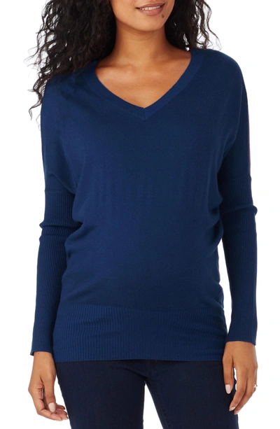 Shop Rosie Pope V-neck Maternity Sweater In Indigo