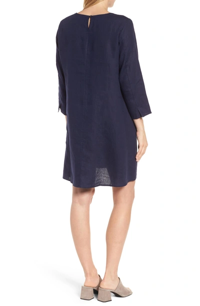 Shop Eileen Fisher Organic Linen Round Neck Shift Dress In Midnight