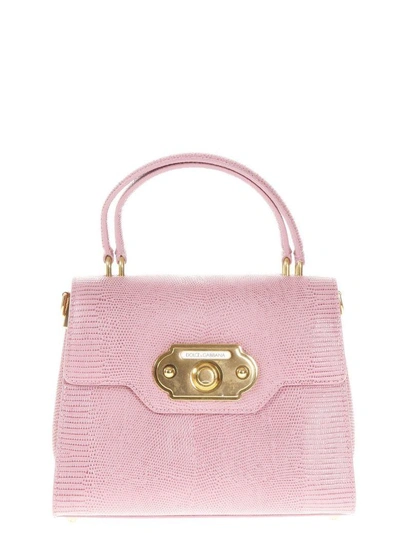 Shop Dolce & Gabbana Welcome Reptile Printed Leather Bag In Rose