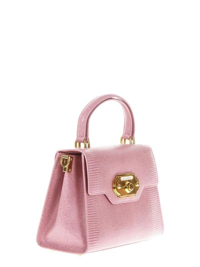 Shop Dolce & Gabbana Welcome Reptile Printed Leather Bag In Rose