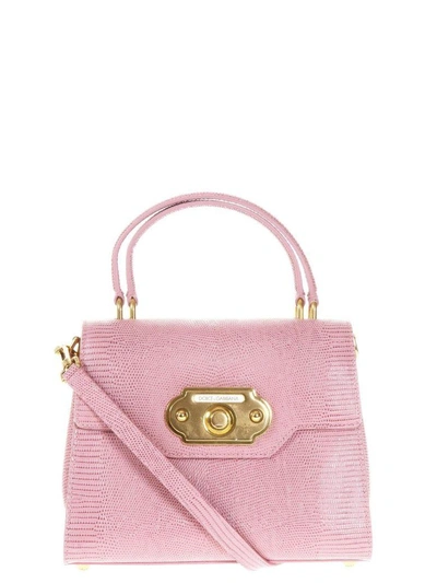 Shop Dolce & Gabbana Welcome Reptile Printed Leather Bag In Rose