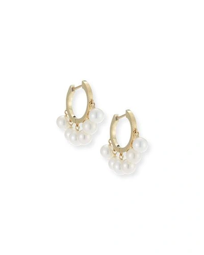 Shop Sydney Evan Pearl Tassel Huggie Hoop Earrings In Gold