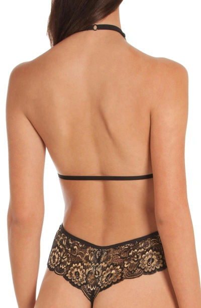 Shop In Bloom By Jonquil Laila Lace Thong Teddy In Black/ Gold