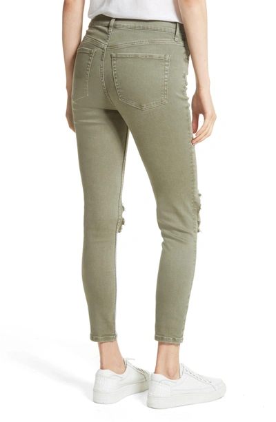 Shop Free People High Rise Busted Knee Skinny Jeans In Moss