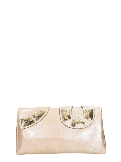 Shop Red Valentino Snake Embellished Clutch In Platinum