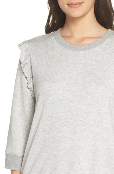 Shop David Lerner Ruffle Sweatshirt In Heather Grey