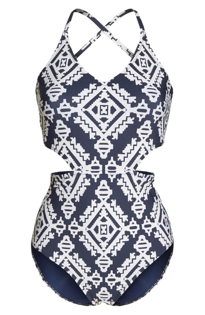 Shop Tory Burch Cutout One-piece Swimsuit In Tapestry Geo