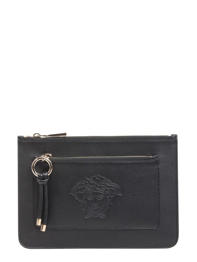 Shop Versace Leather Clutch In Black