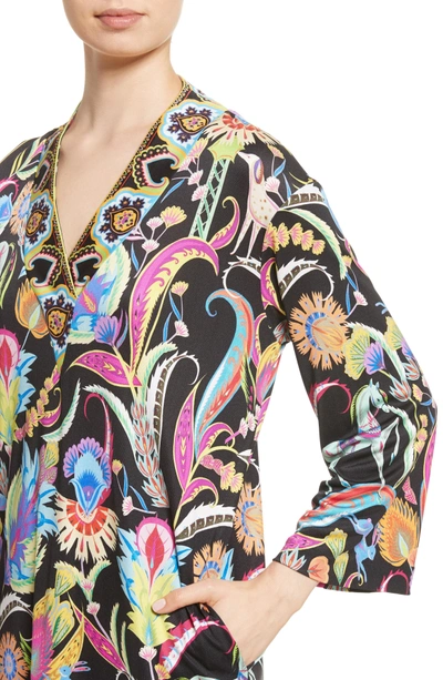 Shop Etro Floral Print Silk Shift Dress In Black
