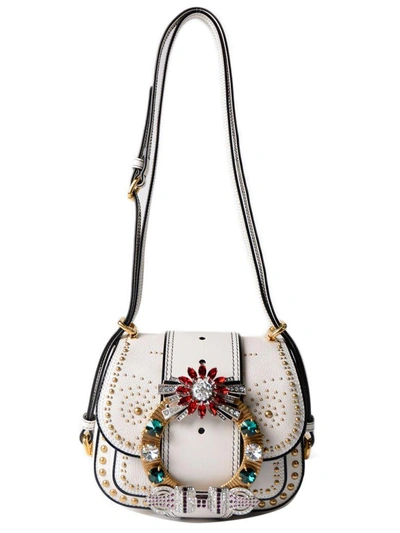 Shop Miu Miu Dahlia Crystal Shoulder Bag In Bianco