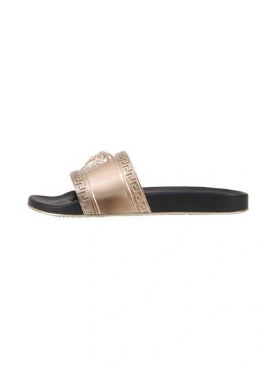 Shop Versace Medusa Gold Slides In Black-gold