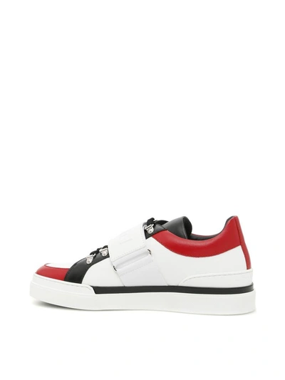 Shop Balmain Multicolor Leather Sneakers In White Red|bianco