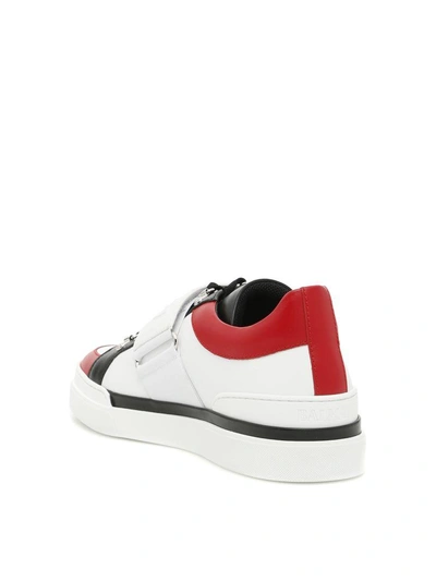 Shop Balmain Multicolor Leather Sneakers In White Red|bianco