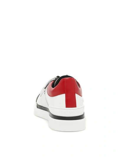 Shop Balmain Multicolor Leather Sneakers In White Red|bianco