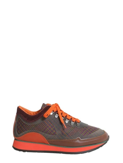 Shop Etro Leather And Woven Sneakers In Arancione