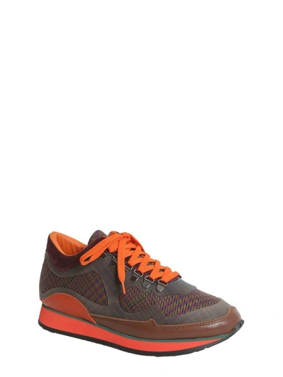 Shop Etro Leather And Woven Sneakers In Arancione