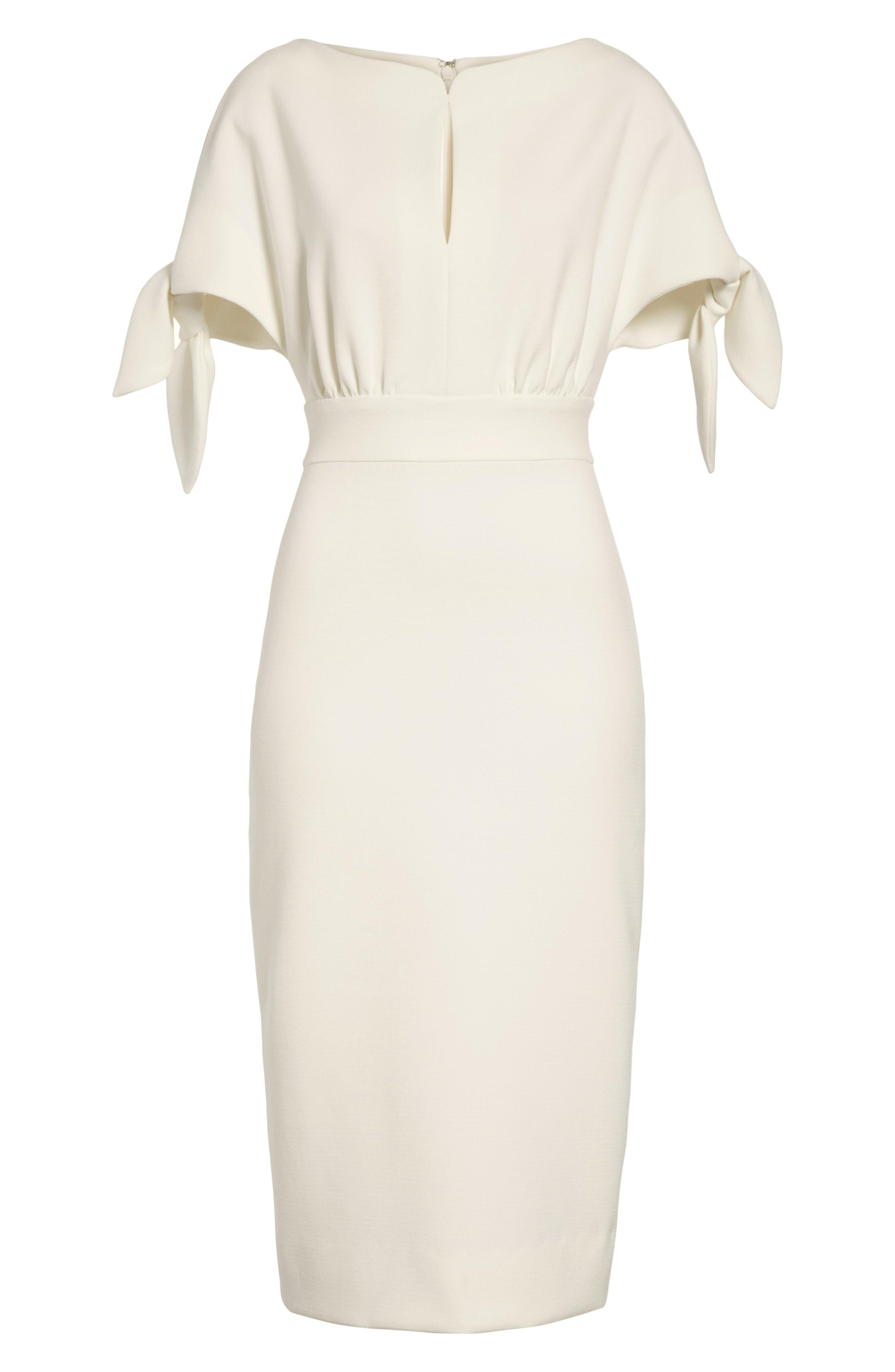 Lela Rose Tie Sleeve Wool Blend Sheath Dress In White | ModeSens