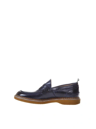 Shop Green George Blue Leather Loafers