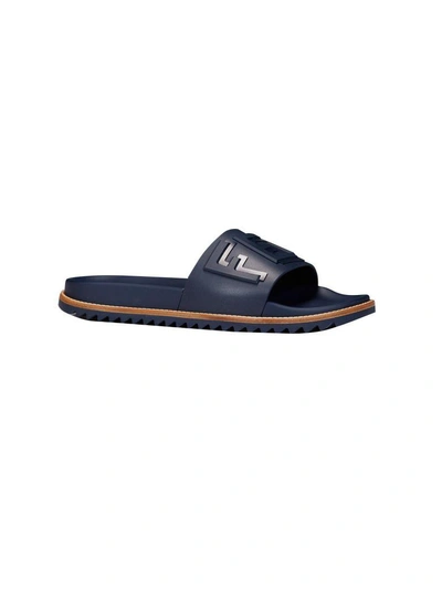 Shop Fendi Lettering Sandals In Blu Denim