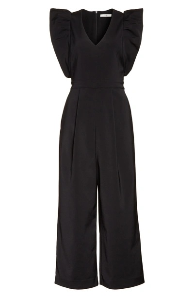 Shop Tibi Ruffled Stretch Faille Crop Jumpsuit In Black