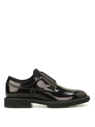 Shop Tod's Brushed Leather And Scuba Slip-ons In Black