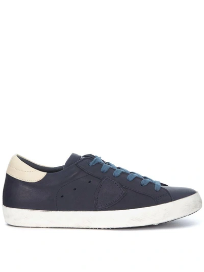 Shop Philippe Model Paris Blue And Ivory Leather Sneaker