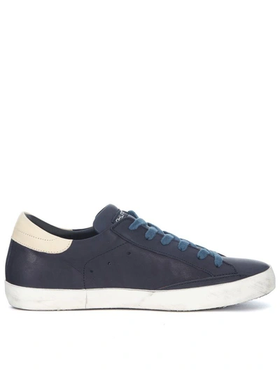 Shop Philippe Model Paris Blue And Ivory Leather Sneaker