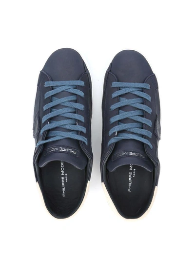 Shop Philippe Model Paris Blue And Ivory Leather Sneaker