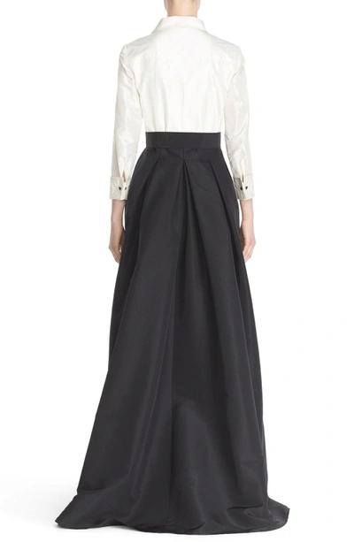 Shop Carolina Herrera Silk Taffeta Trench Gown In Black/ Ivory