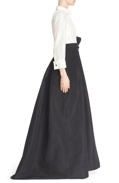 Shop Carolina Herrera Silk Taffeta Trench Gown In Black/ Ivory