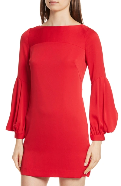 Shop Milly Shana Stretch Silk Bishop Sleeve Dress In Lipstick