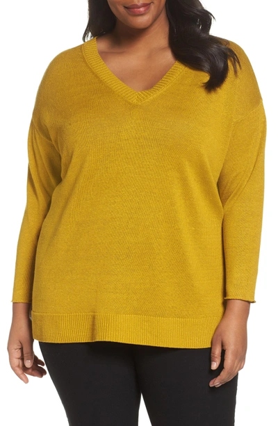 Shop Eileen Fisher Organic Linen Sweater In Mustard Seed