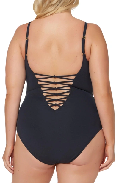 Shop Bleu Rod Beattie Lattice One-piece Swimsuit In Black