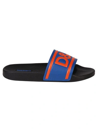 Shop Dolce & Gabbana Slides In Cobalto-arancio-nero