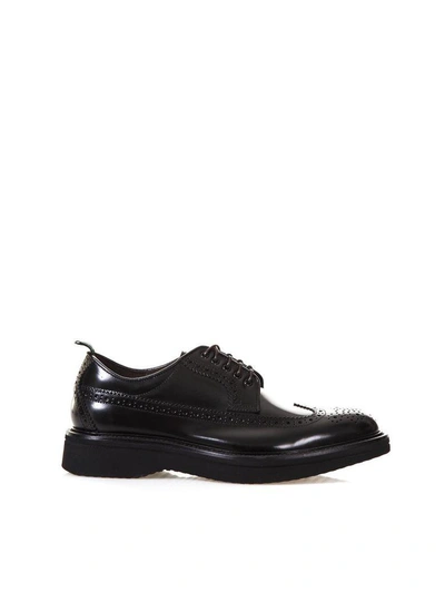 Shop Green George Brogue Polished Leather Derby Shoes In Black