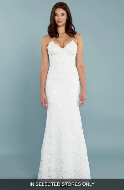 Shop Katie May Poipu Low Back Sparkle Lace Trumpet Gown In Ivory