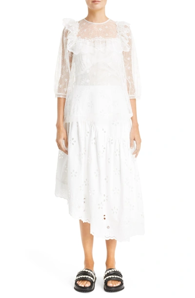 Shop Simone Rocha Asymmetric Broderie Anglaise Midi Skirt In White