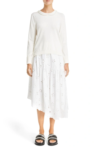 Shop Simone Rocha Asymmetric Broderie Anglaise Midi Skirt In White