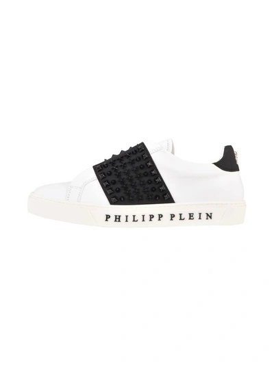 Shop Philipp Plein Low-top Studded Sneaker In White-black