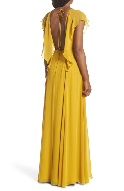 Shop Jenny Yoo Alanna Open Back Chiffon Gown In Chartreuse