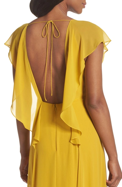 Shop Jenny Yoo Alanna Open Back Chiffon Gown In Chartreuse