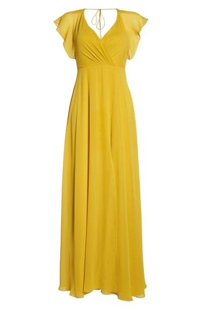 Shop Jenny Yoo Alanna Open Back Chiffon Gown In Chartreuse