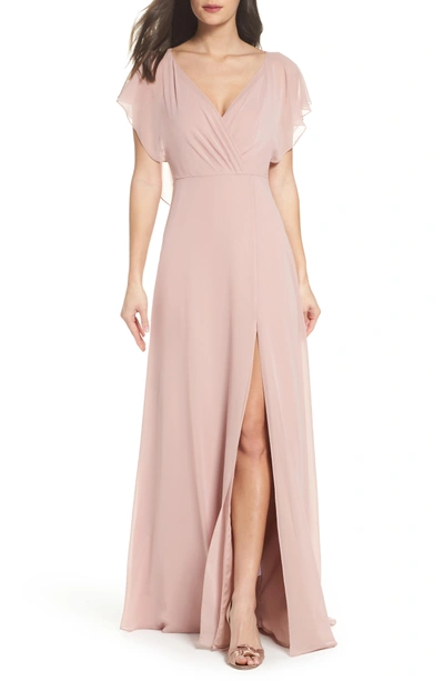 Shop Jenny Yoo Alanna Open Back Chiffon Gown In Whipped Apricot