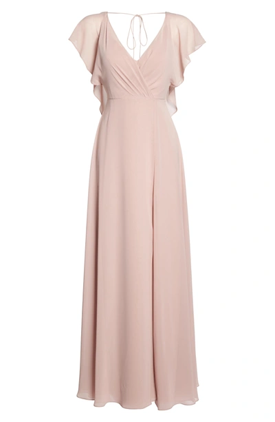 Shop Jenny Yoo Alanna Open Back Chiffon Gown In Whipped Apricot