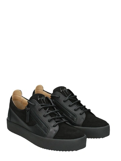 Shop Giuseppe Zanotti Frenkie Black Leather And Suede Sneakers
