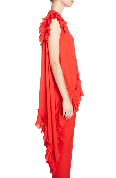 Shop Alexander Mcqueen Asymmetrical Ruffle Trim Silk Georgette Top In Lust Red