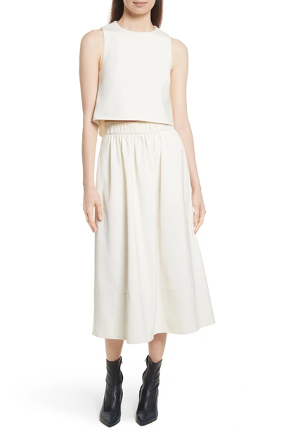 Shop Tibi Stretch Faille Full Midi Skirt In Ivory